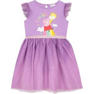 Kids Purple Crew Neck Short Sleeve Party Sparkly Comfortable Shiny Summer Dress